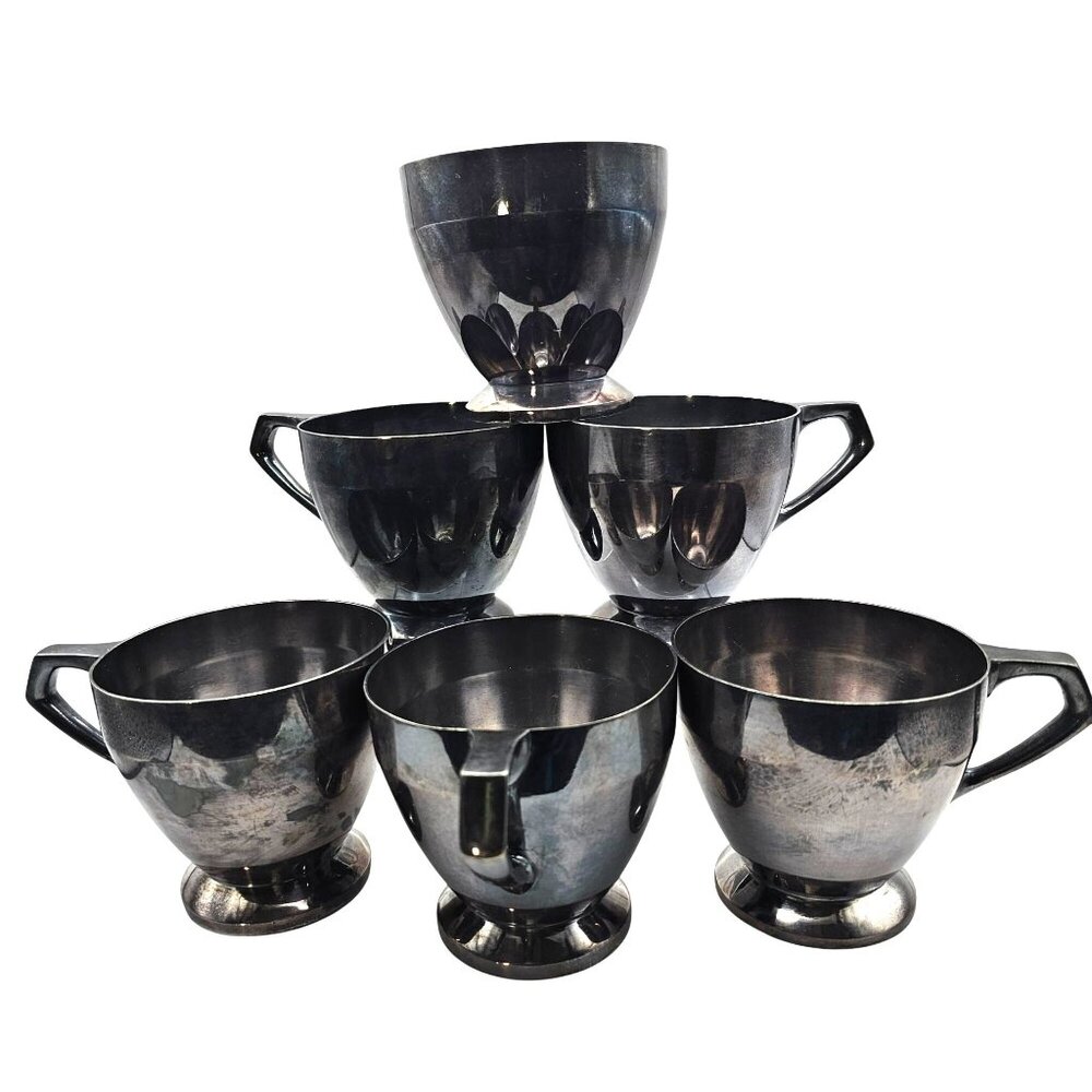 Antique Art Deco Gebruder Heppner 90 Silver Plated Hotel Coffee Cups Set Of 6